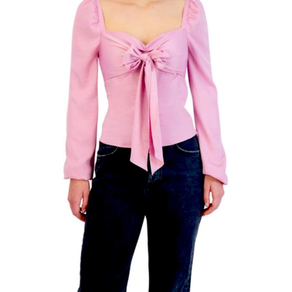 BCBGeneration Fitted Long Sleeve Tie Front Sweetheart Neck Blouse